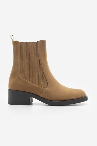 Kadın Lastikli Topuklu Günlük Bot Zokes - Taba Süet