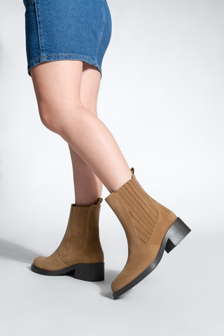 Kadın Lastikli Topuklu Günlük Bot Zokes - Taba Süet