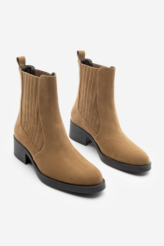 Kadın Lastikli Topuklu Günlük Bot Zokes - Taba Süet