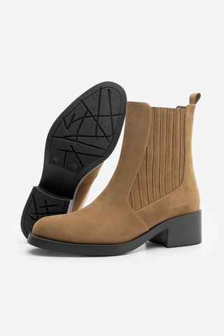 Kadın Lastikli Topuklu Günlük Bot Zokes - Taba Süet