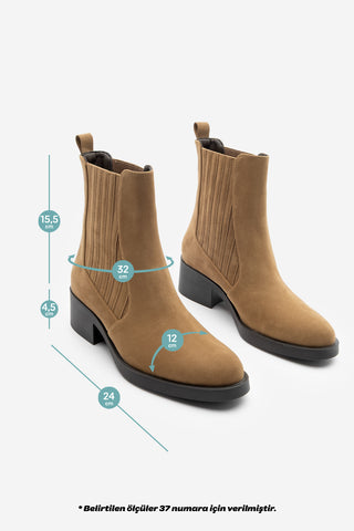 Kadın Lastikli Topuklu Günlük Bot Zokes - Taba Süet