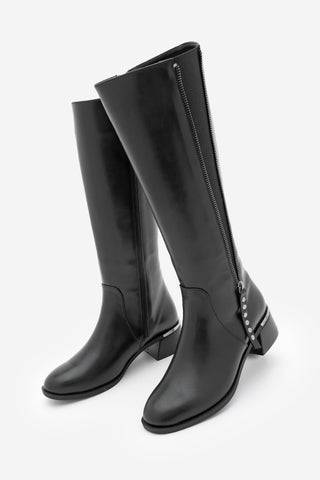 Kadın Fermuar Aksesuarlı Topuklu Çizme Aneka - Siyah