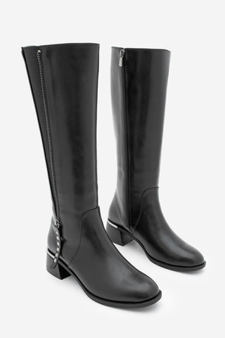 Kadın Fermuar Aksesuarlı Topuklu Çizme Aneka - Siyah
