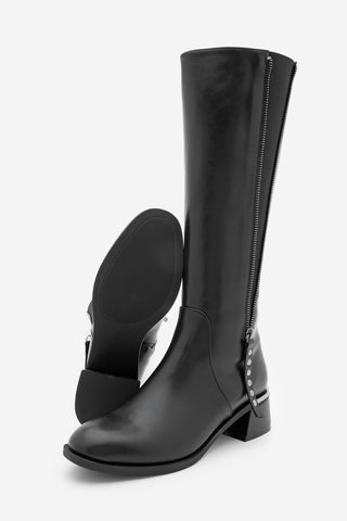 Kadın Fermuar Aksesuarlı Topuklu Çizme Aneka - Siyah
