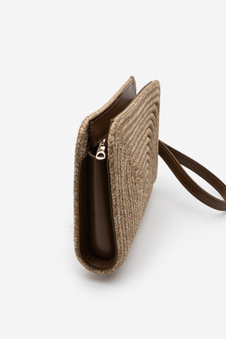 Kadın El Örgüsü Clutch El Çantası Ezino - Taba Hasır