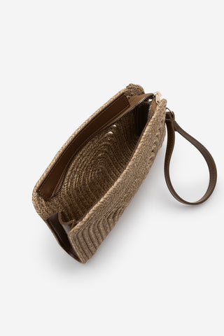 Kadın El Örgüsü Clutch El Çantası Ezino - Taba Hasır