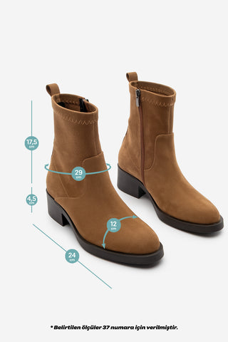 Kadın Topuklu Günlük Bot Befor - Taba Süet