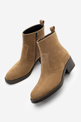 Kadın Topuklu Günlük Bot Gontre - Taba Süet