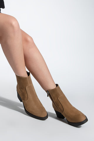 Kadın Topuklu Günlük Bot Gontre - Taba Süet
