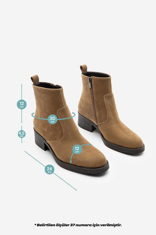 Kadın Topuklu Günlük Bot Gontre - Taba Süet