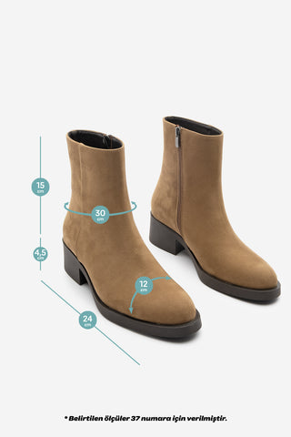 Kadın Topuklu Günlük Bot Huna - Taba Süet