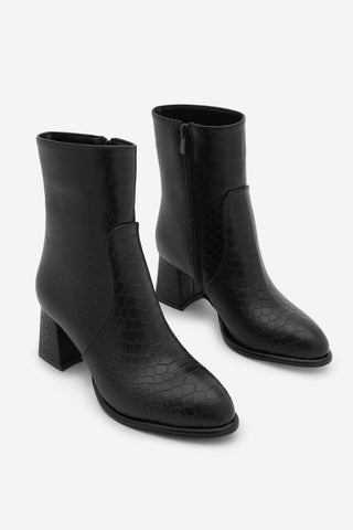 Kadın Kalın Topuklu Bot Mirasa - Siyah Croco