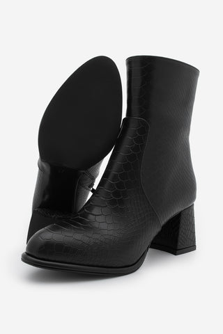 Kadın Kalın Topuklu Bot Mirasa - Siyah Croco
