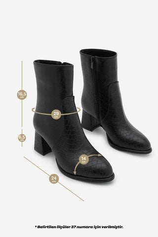 Kadın Kalın Topuklu Bot Mirasa - Siyah Croco
