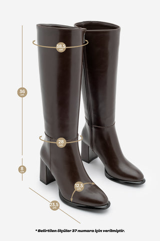 Kadın Kalın Topuklu Çizme Lovet - Kahve