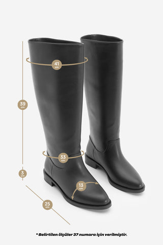 Kadın Fermuarsız Günlük Çizme Meloya - Siyah