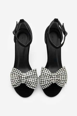 Kadın Fiyonklu Taşlı Topuklu Sandalet Belven - Siyah Süet