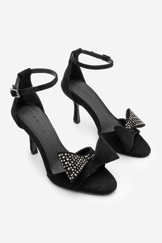 Kadın Fiyonklu Topuklu Sandalet Tevole - Siyah Süet