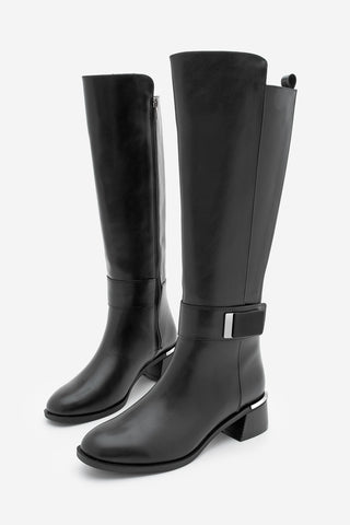 Kadın Tokalı Topuklu Çizme Ayole - Siyah