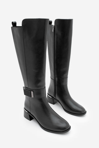 Kadın Tokalı Topuklu Çizme Ayole - Siyah