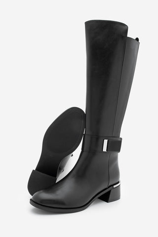 Kadın Tokalı Topuklu Çizme Ayole - Siyah