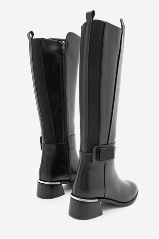 Kadın Tokalı Topuklu Çizme Ayole - Siyah