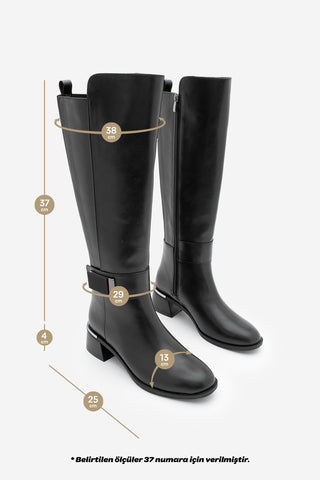 Kadın Tokalı Topuklu Çizme Ayole - Siyah