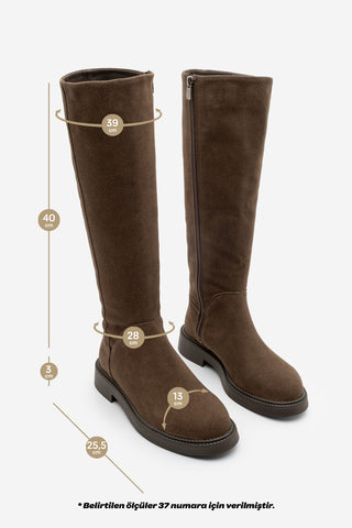 Kadın Günlük Çizme Zunet - Kahve Süet