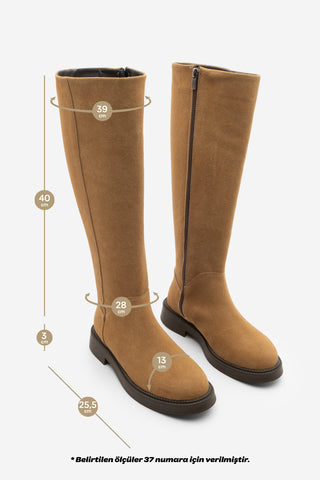 Kadın Günlük Çizme Zunet - Taba Süet