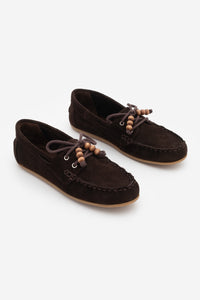 Kadın Hakiki Deri Boncuklu Loafer Günlük Ayakkabı Milton - Kahve Süet