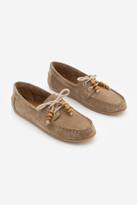 Kadın Hakiki Deri Boncuklu Loafer Günlük Ayakkabı Milton - Camel Süet