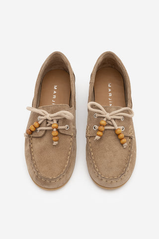 Kadın Hakiki Deri Boncuklu Loafer Günlük Ayakkabı Milton - Camel Süet