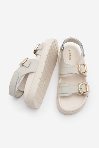 Kadın Hakiki Deri Bantlı Günlük Sandalet Tupiza - Ekru