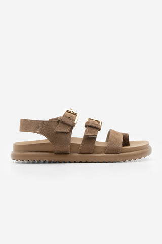 Kadın Hakiki Deri Bantlı Günlük Sandalet Dezit - Camel Süet