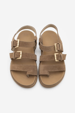 Kadın Hakiki Deri Bantlı Günlük Sandalet Dezit - Camel Süet