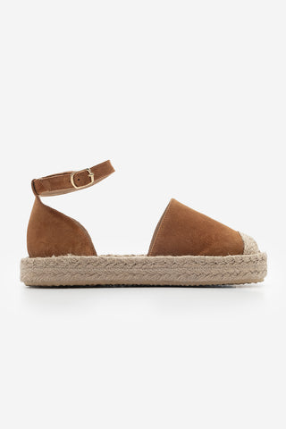 Kadın Hakiki Deri Jüt Espadril Sandalet Zoder - Taba Süet