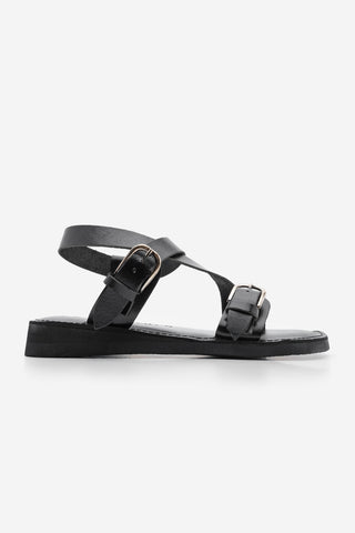 Kadın Hakiki Deri Eva Taban Günlük Sandelet Teris - Siyah