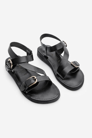 Kadın Hakiki Deri Eva Taban Günlük Sandelet Teris - Siyah