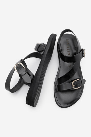 Kadın Hakiki Deri Eva Taban Günlük Sandelet Teris - Siyah