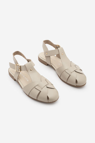 Kadın Hakiki Deri Önü Kapalı Günlük Sandalet Yenzar - Ekru