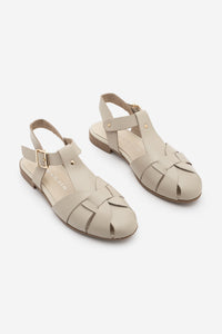 Kadın Hakiki Deri Önü Kapalı Günlük Sandalet Yenzar - Ekru