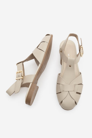 Kadın Hakiki Deri Önü Kapalı Günlük Sandalet Yenzar - Ekru