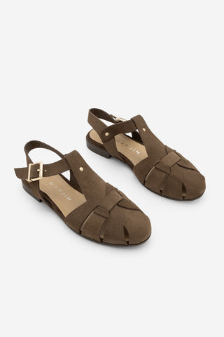 Kadın Hakiki Deri Önü Kapalı Günlük Sandalet Yenzar - Kahve Süet