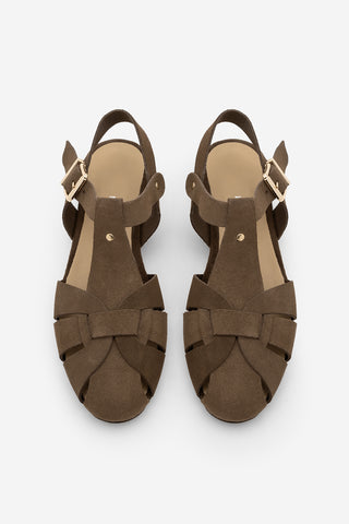 Kadın Hakiki Deri Önü Kapalı Günlük Sandalet Yenzar - Kahve Süet