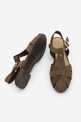 Kadın Hakiki Deri Önü Kapalı Günlük Sandalet Yenzar - Kahve Süet