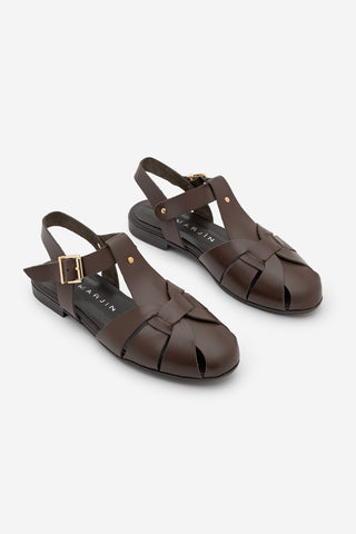 Kadın Hakiki Deri Önü Kapalı Günlük Sandalet Yenzar - Kahve