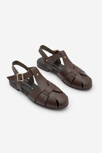 Kadın Hakiki Deri Önü Kapalı Günlük Sandalet Yenzar - Kahve