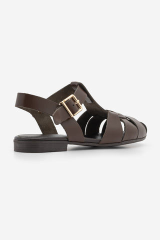 Kadın Hakiki Deri Önü Kapalı Günlük Sandalet Yenzar - Kahve