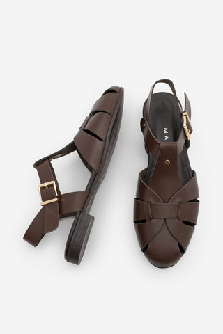 Kadın Hakiki Deri Önü Kapalı Günlük Sandalet Yenzar - Kahve