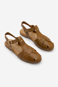 Kadın Hakiki Deri Önü Kapalı Günlük Sandalet Yenzar - Taba